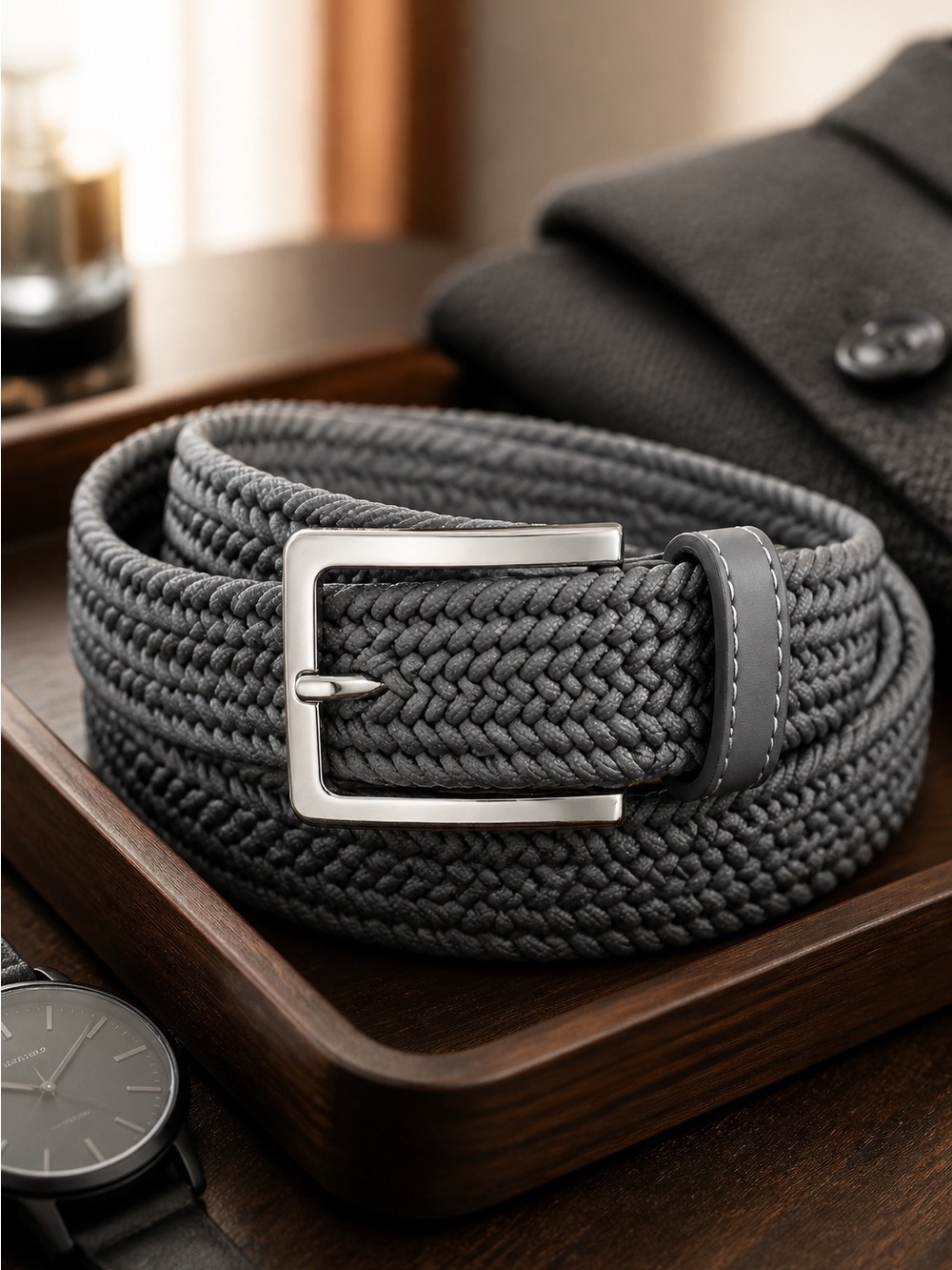 Nike ACG Braided Elastic Belt - Gray with Silver Buckle